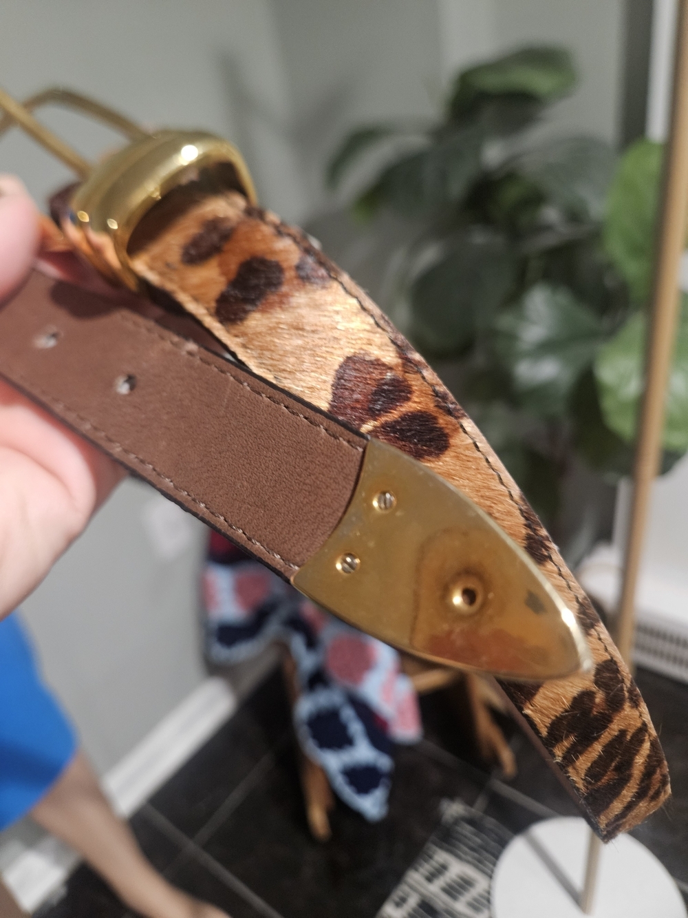 Vintage Leopard Print Calf Hair Leather Belt Gold Hardware. Size Medium - Picture 14 of 16